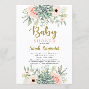 Invitación Suculentas acuarelas florales Baby Shower