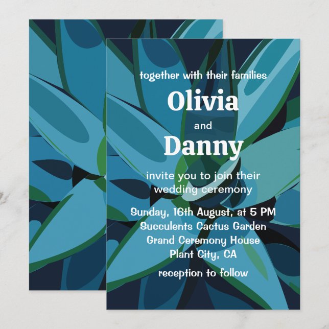 Invitación Suculentas Agave Azul Cactus Suculentas Boda (Anverso / Reverso)