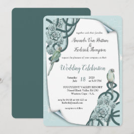 Invitación Suculentas azul menta verde pino
