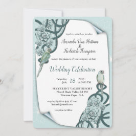 Invitación Suculentas azul menta verde pino