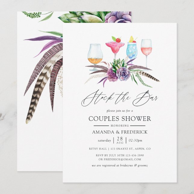 Invitación Suculentas Boho Místicas Abastecen el Bar (Anverso / Reverso)