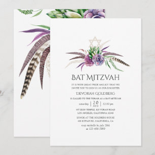 Invitación Suculentas Boho Místicas Bat Mitzvah