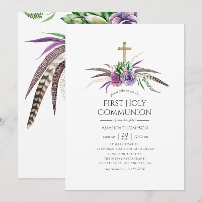 Invitación Suculentas Boho Místicas Primera Comunión (Anverso / Reverso)
