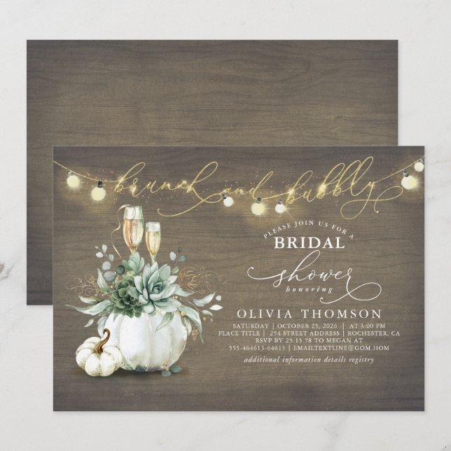 Invitación Suculentas brunch y bubbly Pumpkin Bridal Shower (Anverso / Reverso)