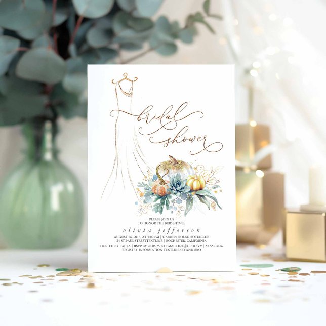 Invitación Suculentas calabazas de verdor vestidas con ducha  (Succulents Greenery Bridal Shower Invitations)