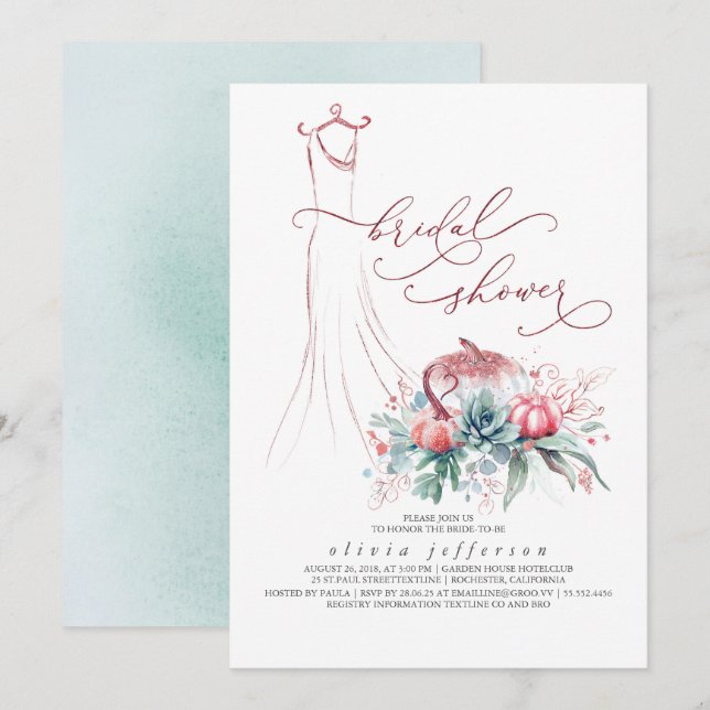 Invitación Suculentas calabazas de verdor Vestir ducha de nov (Anverso / Reverso)