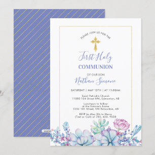 Invitación Suculentas & Cruz    Primera Comunión