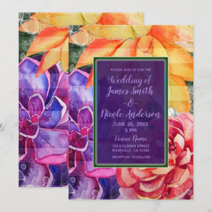 Invitación Suculentas de Boda en Color Intenso y Vibrante