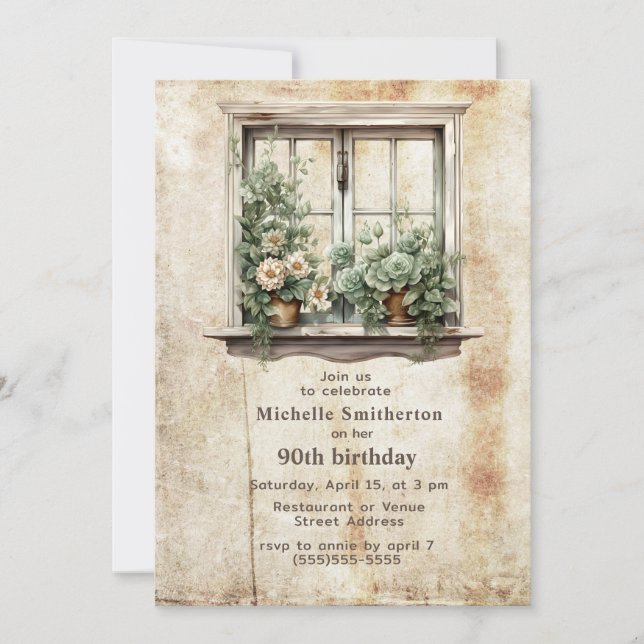 Invitación Suculentas de jardín de ventana rústico cumpleaños (Anverso)