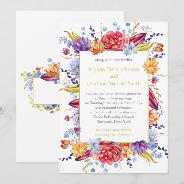 Invitación Suculentas de Otoño Bayas Flores Hojas Boda | (Anverso / Reverso)