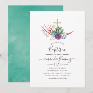 Invitación Suculentas del desierto en acuarela Bautizo