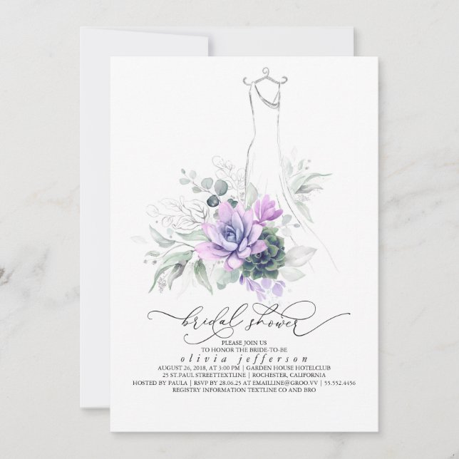 Invitación Suculentas duchas de Boda de verde (Anverso)