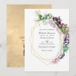 Invitación Suculentas Geométricas Código QR RSVP Boda de Jard