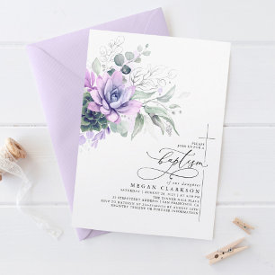 Invitación Suculentas hojas de plata de verde elegante bautis