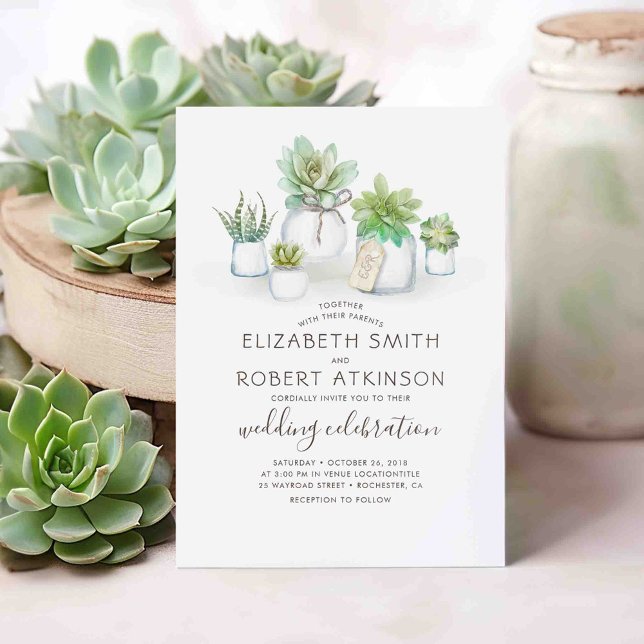 Invitación Suculentas Jars Mason Rústica | Boda de vegetación (Succulents and Mason Jars Rustic Wedding Invitations)