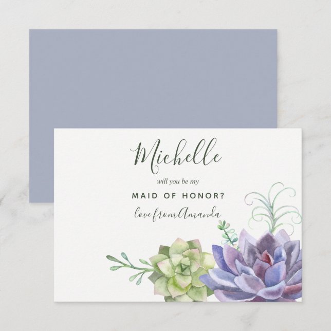Invitación Suculentas plantas, serás mi doncella de honor (Anverso / Reverso)