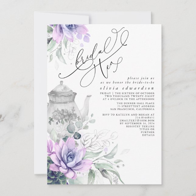 Invitación Suculentas plateadas Verdor Bridal Shower Fiesta d (Anverso)