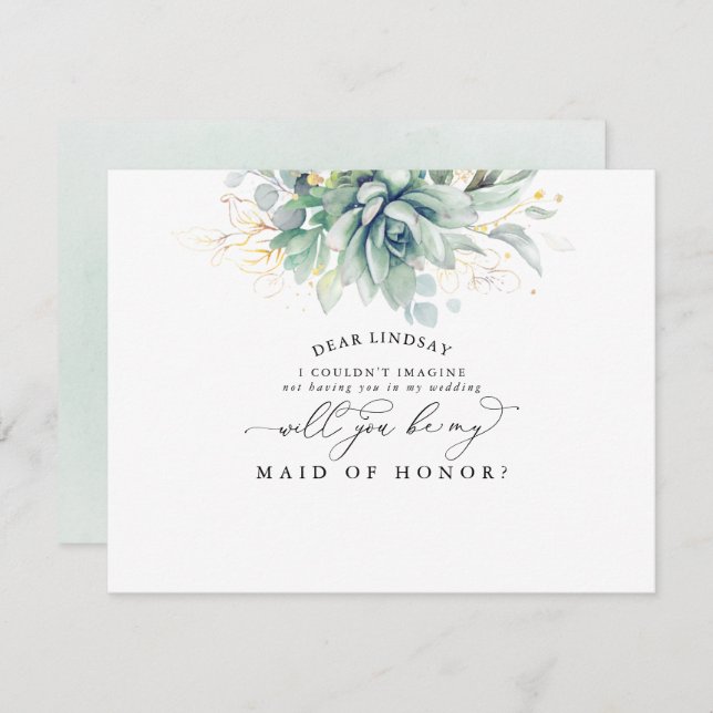 Invitación Suculentas propuestas de la dama de honor de la ho (Anverso / Reverso)