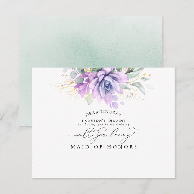 Invitación Suculentas propuestas de la dama de honor de la ho (Anverso / Reverso)