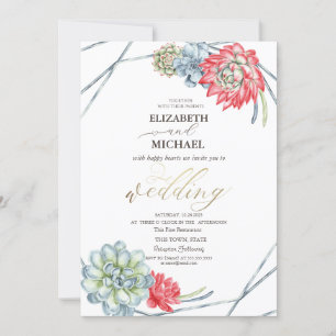 Invitación Suculentas Rojas Acuarela