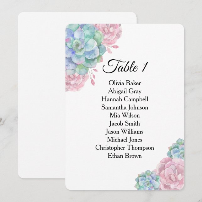 Invitación Suculentas rosadas azules. Gráficos de asientos de (Anverso / Reverso)