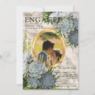 Invitación Suculentas tonalidades de azul pálido