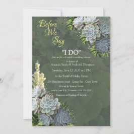 Invitación Suculentas tonalidades de azul pálido y hojas tubu