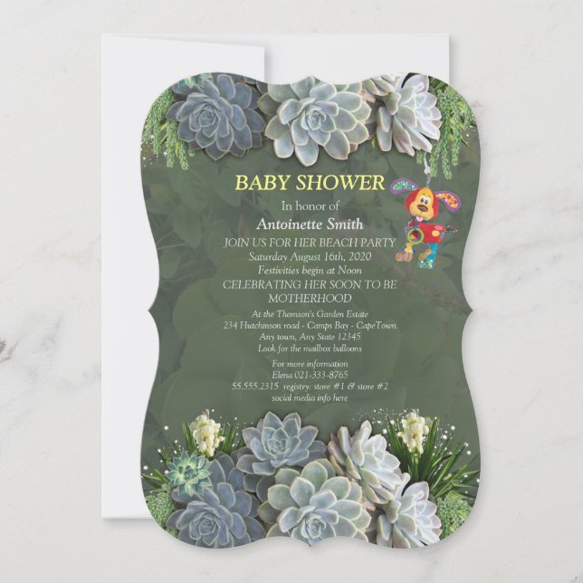 Invitación Suculentas tonalidades de Baby Shower de azul páli (Anverso)
