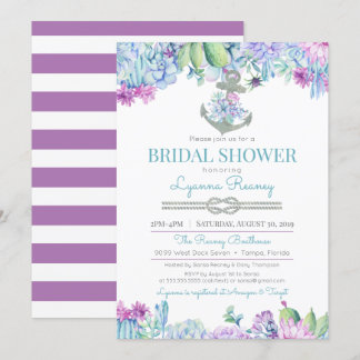 Invitación Suculentas y cortacésped floral Nautical Bridal Sh