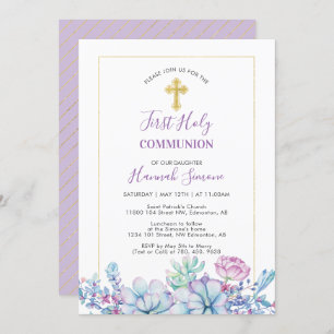 Invitación Suculentas y cruzadas   Chica Primera Comunión San