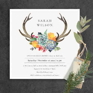 INVITACIÓN SUCULENTE FLORAL ANTLER BOHEMIAN ALLURE SHOWER