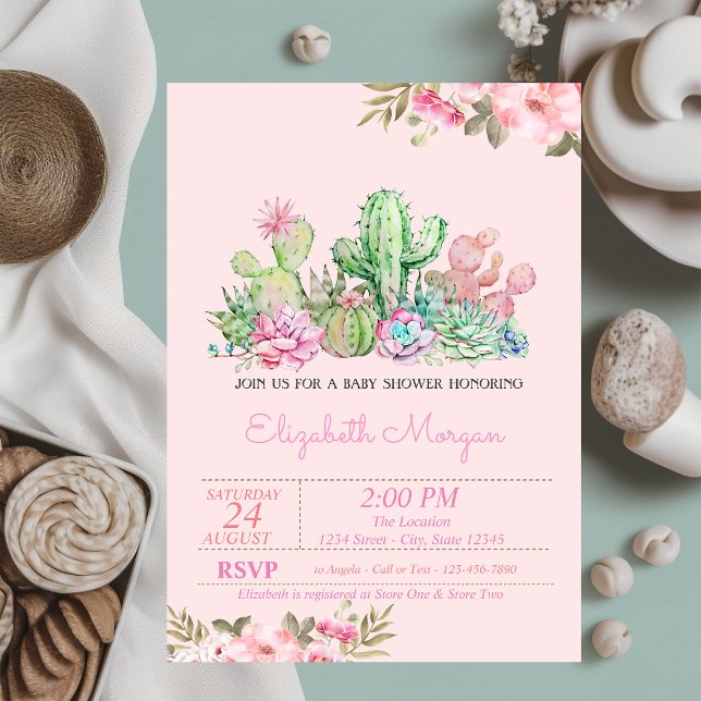 Invitación Suculento acuarela, Baby Shower floral (Subido por el creador)
