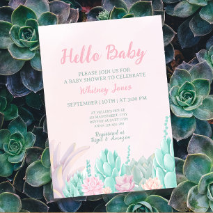 Invitación Suculento acuarela Chica botánico Baby Shower