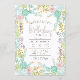 Invitación Suculento acuarela de jardín | Fiesta de cumpleaño