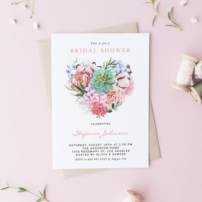 Invitación Suculento acuarela Floral Corazón Bridal Ducha (Subido por el creador)