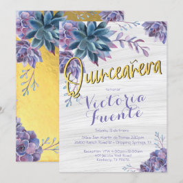 Invitación Suculento acuarela Relieve metalizado dorado Quinc