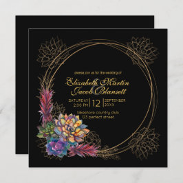 Invitación Suculento acuarela rústica, Boda negro