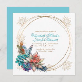 Invitación Suculento acuarela rústica, Boda verde azulado