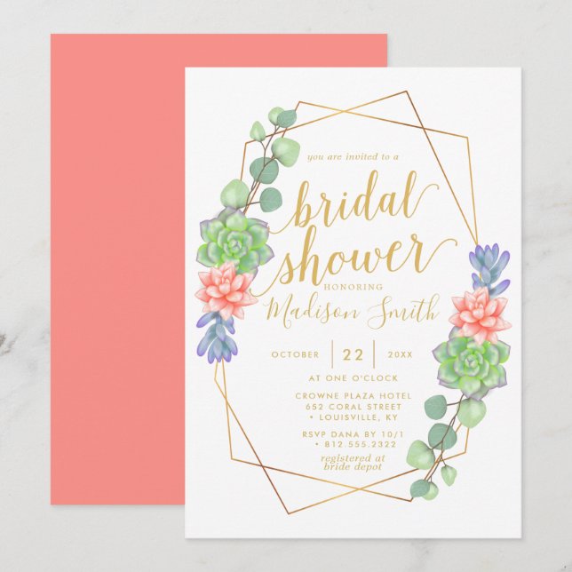 Invitación Suculento acuarela Terrarium Bridal Shower (Anverso / Reverso)