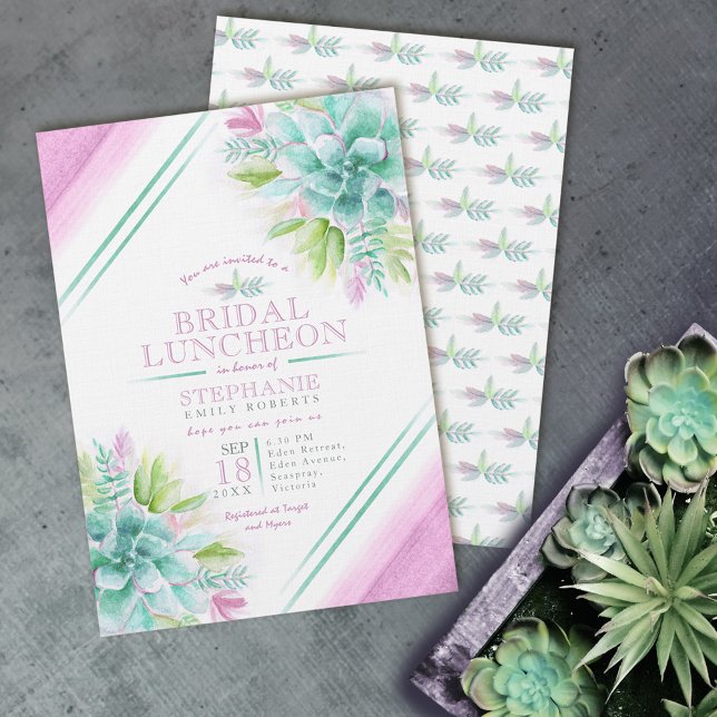 Invitación Suculento almuerzo nupcial de color de agua verde  (Subido por el creador)