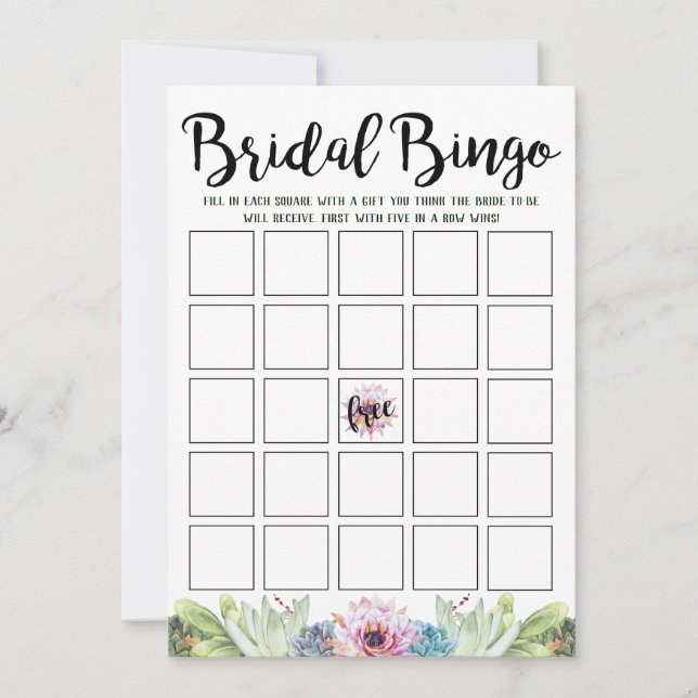 Invitación Suculento Bingo de ducha de novia (Anverso)