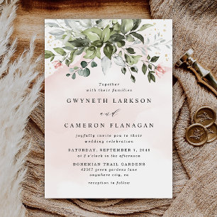 Invitación Suculento Boda azul turbulento y verde de oro de R
