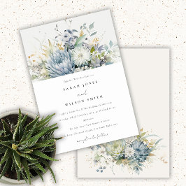 Invitación Suculento Boda botánico floral suave azul verde