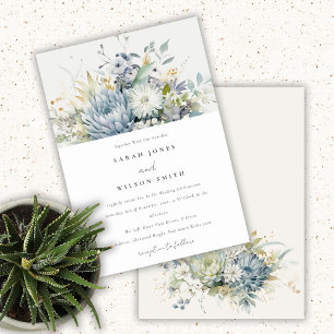 Invitación Suculento Boda botánico floral suave azul verde