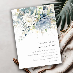 Invitación Suculento Boda botánico floral suave azul verde
