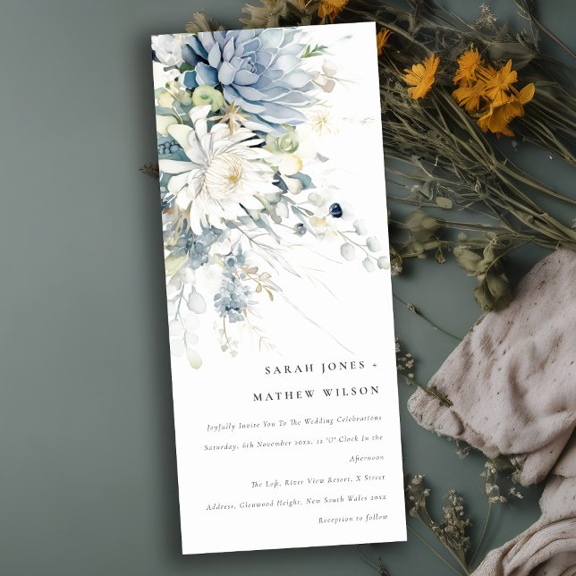 Invitación Suculento Boda botánico floral suave azul verde (Subido por el creador)