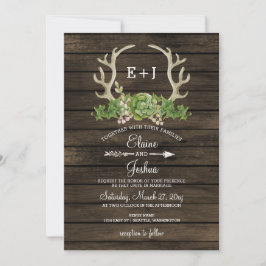 Invitación Suculento Boda de Antlers de Rustic Barn Wood