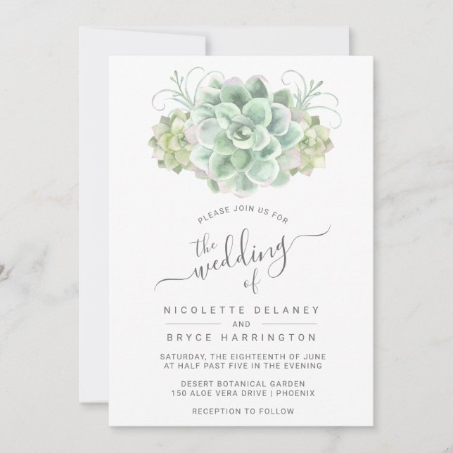 Invitación Suculento Boda de Bouquet Verde Botánico (Anverso)