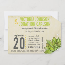 Invitación Suculento Boda de tipografía Rústica de cal amaril