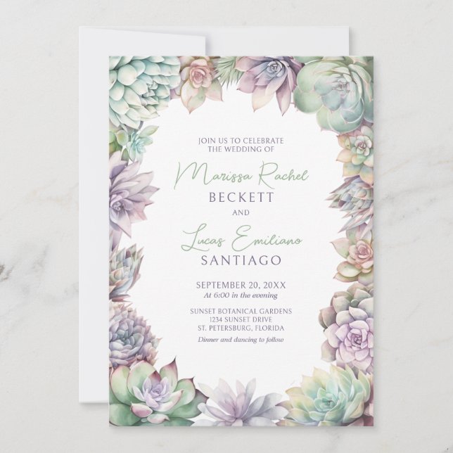 Invitación Suculento Boda del Desierto de Cactus (Anverso)